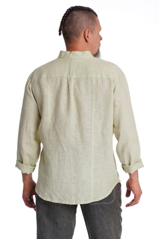 Vyriški lininiai marškiniai ilgomis rankovėmis žalsvi -nugara