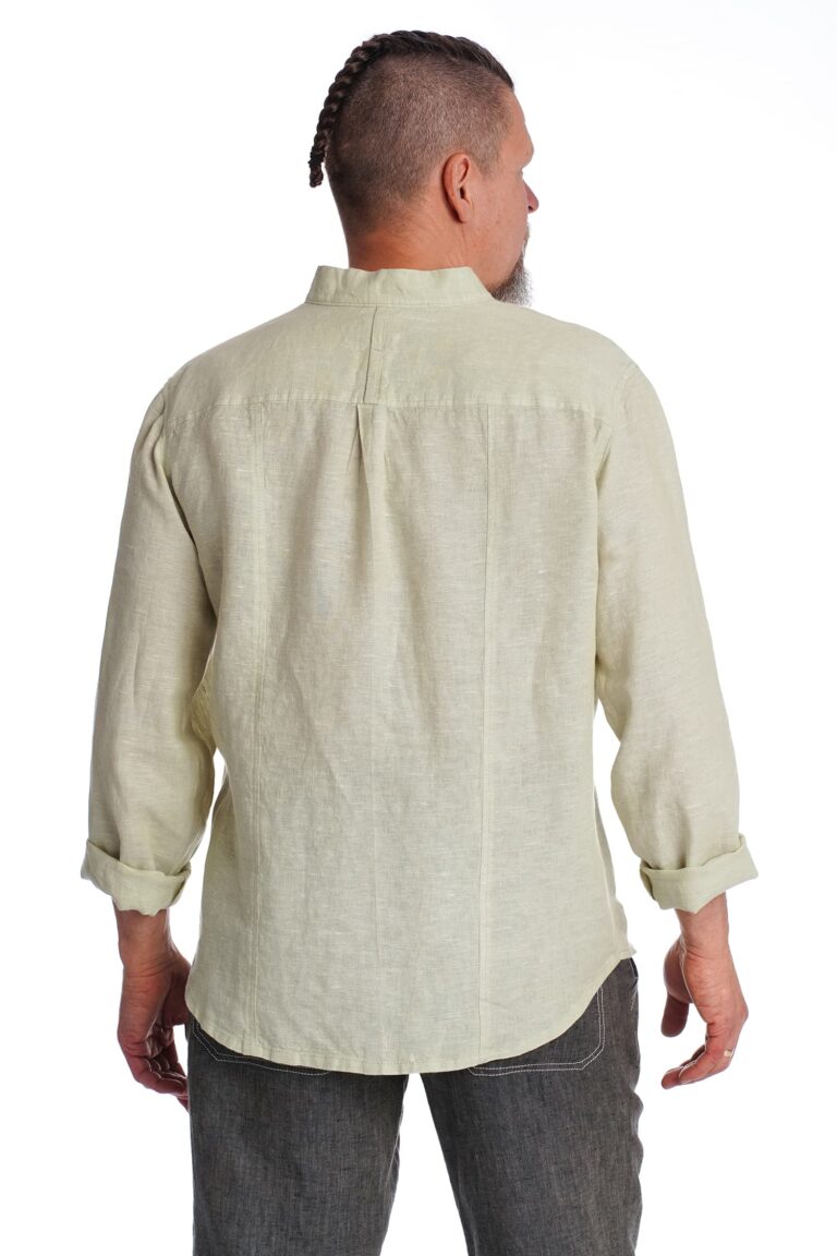 Vyriški lininiai marškiniai ilgomis rankovėmis žalsvi -nugara