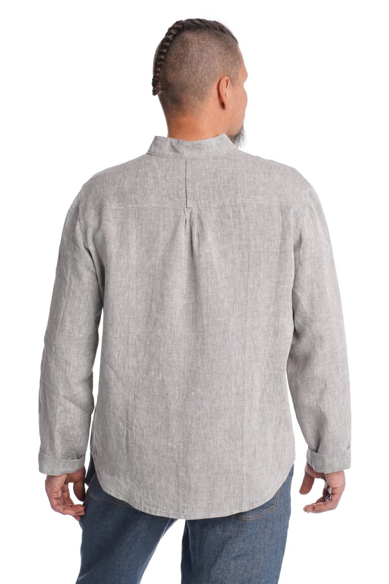 Vyriški lininiai marškiniai ilgomis rankovėmis pilki stačia apykakle - nugara