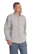 Vyriški lininiai marškiniai ilgomis rankovėmis stačia apykakle pilki
