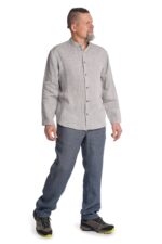 Vyriški lininiai marškiniai ilgomis rankovėmis stačia apykakle pilki DAIVU