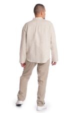 Vyriški lininiai marškiniai ilgomis rankovėmis stačia apykakle užsagstomi melanžo spalvos DAIVU - nugara