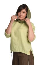 Moteriškas lininis bliuzonas su gobtuvu Chaki splavos