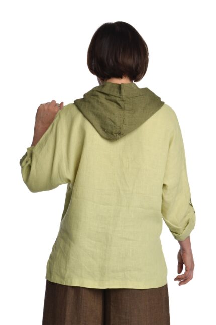 Moteriškas lininis bliuzonas su gobtuvu Chaki splavos - nugara