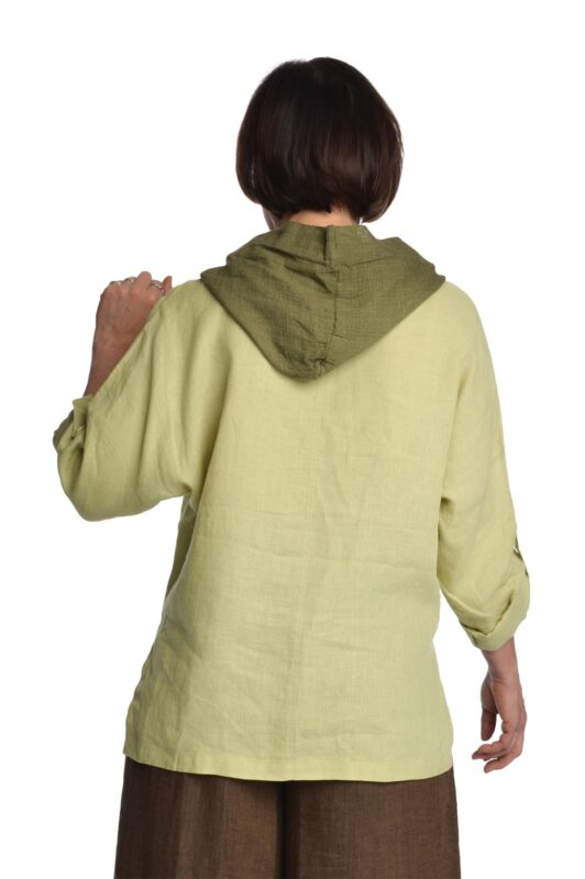 Moteriškas lininis bliuzonas su gobtuvu Chaki splavos - nugara