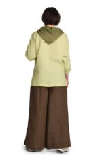 Stilingas moteriškas lininis bliuzonas su gobtuvu Chaki splavos