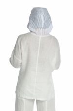 baltas, lininis bliuzonas moteriškas, su gobtuvu, laisvo stiliaus, dekoruotas peltakiu - nugara