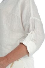 baltas, lininis bliuzonas moteriškas, reguliuojamo ilgio rankovėmis