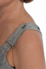 Pilkas moteriškas kombinezonas iš lino, su reguliuojamu petnešų ilgiu