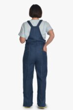 Mėlyno lino kombinezonas moterims - stilinga vasara iš nugaros