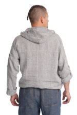 Vyriškas Lininis laisvo stiliaus bliuzonas su gobtuvu pilkas