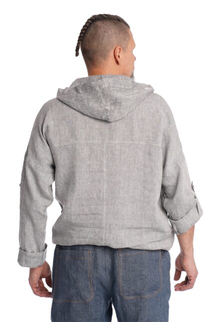 Vyriškas Lininis laisvo stiliaus bliuzonas su gobtuvu pilkas