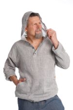 Vyriškas Lininis bliuzonas su gobtuvu pilkas