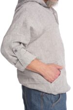 Pilkas Vyriškas Lininis bliuzonas su gobtuvu ir kišenėmis