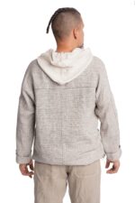 Vyriškas Lininis laisvo stiliaus bliuzonas su gobtuvu balta-juoda melanžas - nugara