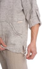 Melanžinis Vyriškas Lininis bliuzonas su gobtuvu reguliuojamas apačios plotis