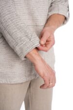 Melanžinis Vyriškas Lininis bliuzonas su gobtuvu užlenkiamos ir prisegamos rankovės