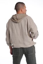 Natūralaus lino spalvos Vyriškas Lininis bliuzonas su gobtuvu - nugara