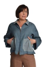 Mėlynas vilnonis švarkelis su linu užsegamas užtrauktuku