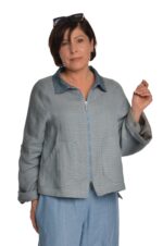 Margas vilnonis švarkelis su linu, užsegamas užtrauktuku