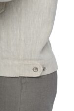 Šviesus moteriškas lininis švarkelis reguliuojamo pločio apačia