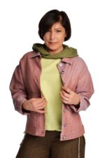 Rožinis moteriškas lininis švarkas laisvalaikiui