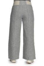 Pilkos į apačią platėjančios moteriškos lininės kelnės - elastingas juosmuo - nugara