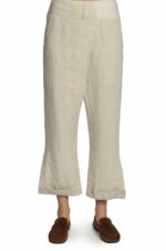 Šviesios lininės kelnės su elastingu juosmeniu ir kloste priekyje