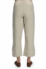 Šviesios lininės kelnės su skeltukais kelnių apačioje, reguliuojamo ilgio - nugara