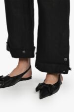 reguliuojamo ilgio juodos moteriškos kelnės iš lino