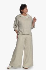 Šviesios lininės sijonkelnės - derinys su lininiu bliuzonu