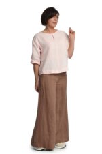 Šviesiai rudos lininės sijonkelnės - derinys su linine palaidine