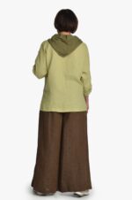 Tamsiai rudos lininės sijonkelnės - derinys su lininiu bliuzonu iš nugaros