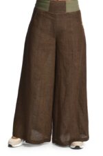 Tamsiai rudos lininės sijonkelnės - gražiai priglunda elastingo juosmens dėka