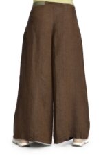 Tamsiai rudos sijonkelnės iš lino - nugara