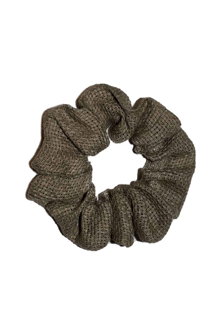 tamsios chaki spalvos lininė plaukų gumytė