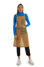 stilinga lininė prijuostė, Z10, su kišenėmis ir ilgu liemens dirželiu