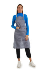 stilinga lininė prijuostė, Z12, su kišenėmis ir ilgu liemens dirželiu