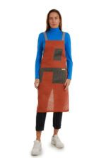 raudona stilinga lininė prijuostė, Z13, su kišenėmis ir ilgu liemens dirželiu