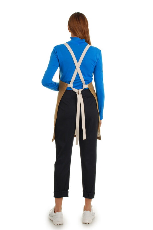 lininė prijuostė, Z15, su kišenėmis ir ilgu liemens dirželiu - nugara