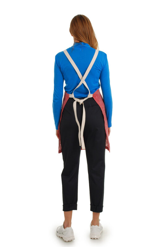 lininė prijuostė, Z19, su kišenėmis ir ilgu liemens dirželiu - nugara