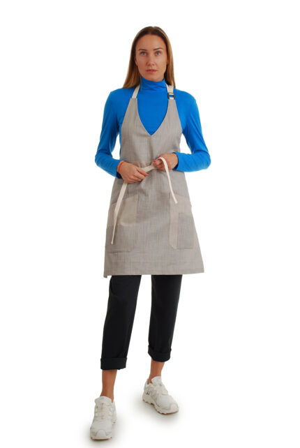 trumpa prijuostė iš lino, Z2, dirželių ilgis reguliuojamas sagtele