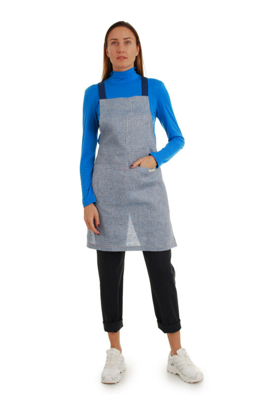 lininė prijuostė, Z20, su kišenėmis ir ilgu liemens dirželiu