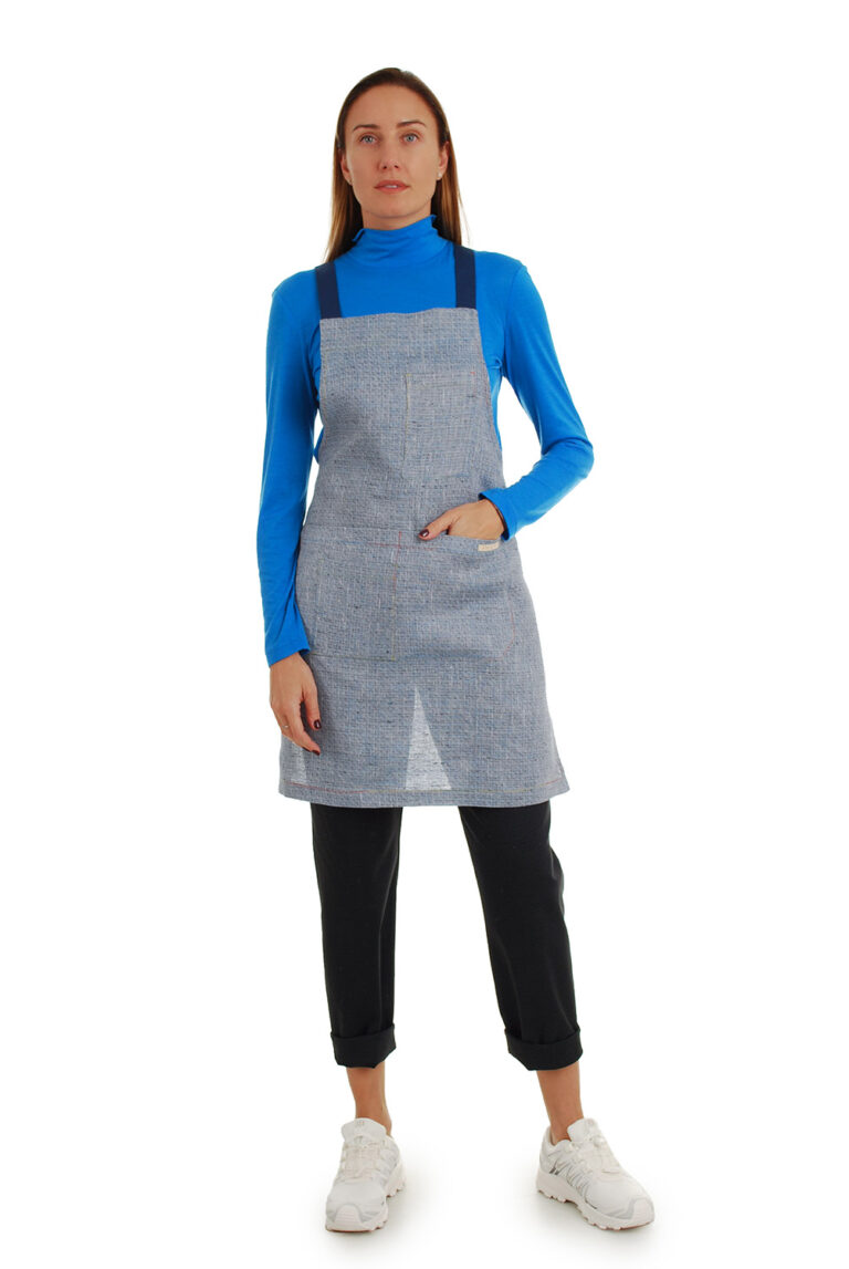 lininė prijuostė, Z20, su kišenėmis ir ilgu liemens dirželiu