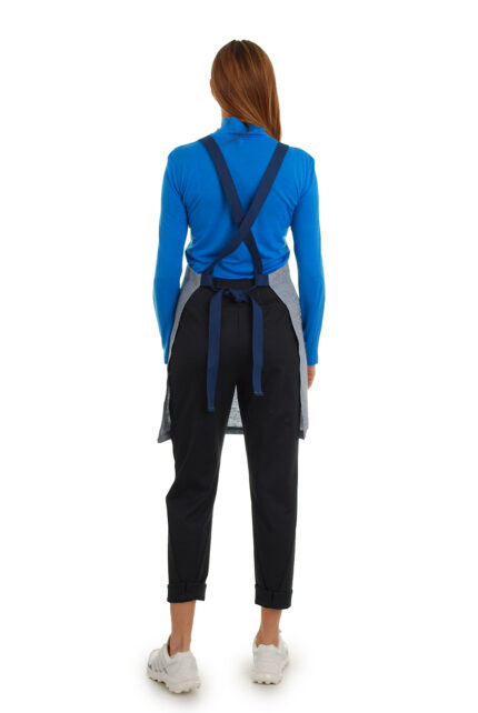 trumpa lininė prijuostė, Z20, su kišenėmis ir ilgu liemens dirželiu - nugara