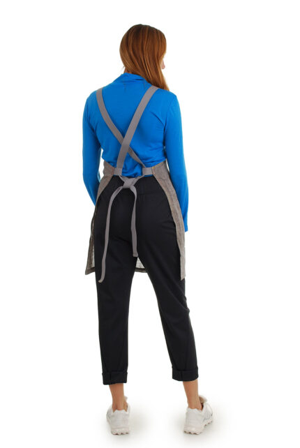 lininė prijuostė, Z24, su kišenėmis ir ilgu liemens dirželiu - nugara