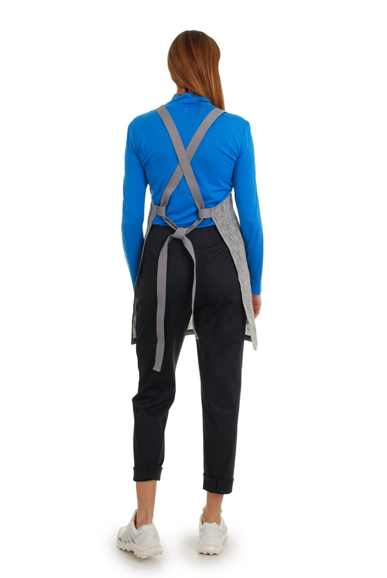 stilinga prijuostė iš lino, Z25, su kišenėmis ir ilgu liemens dirželiu - nugara