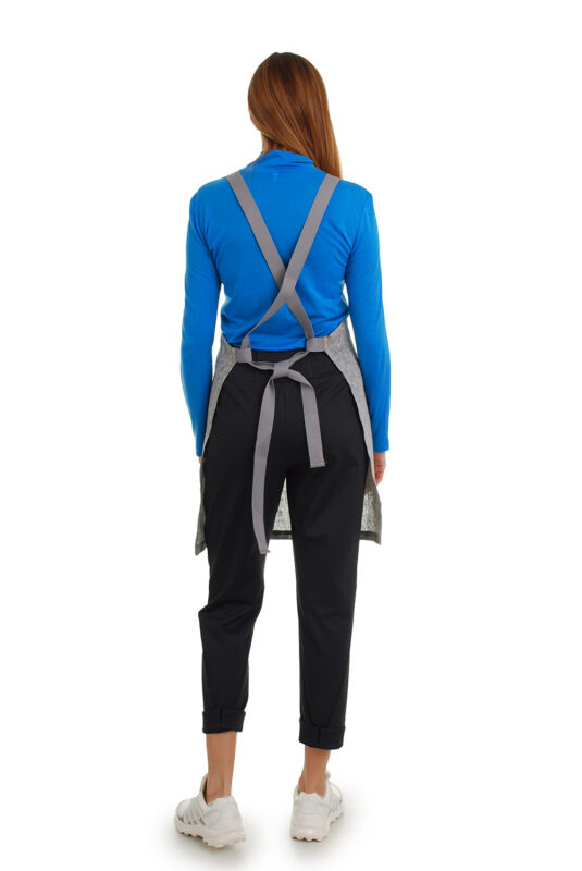 stilinga prijuostė iš lino, Z26, su kišenėmis ir ilgu liemens dirželiu - nugara