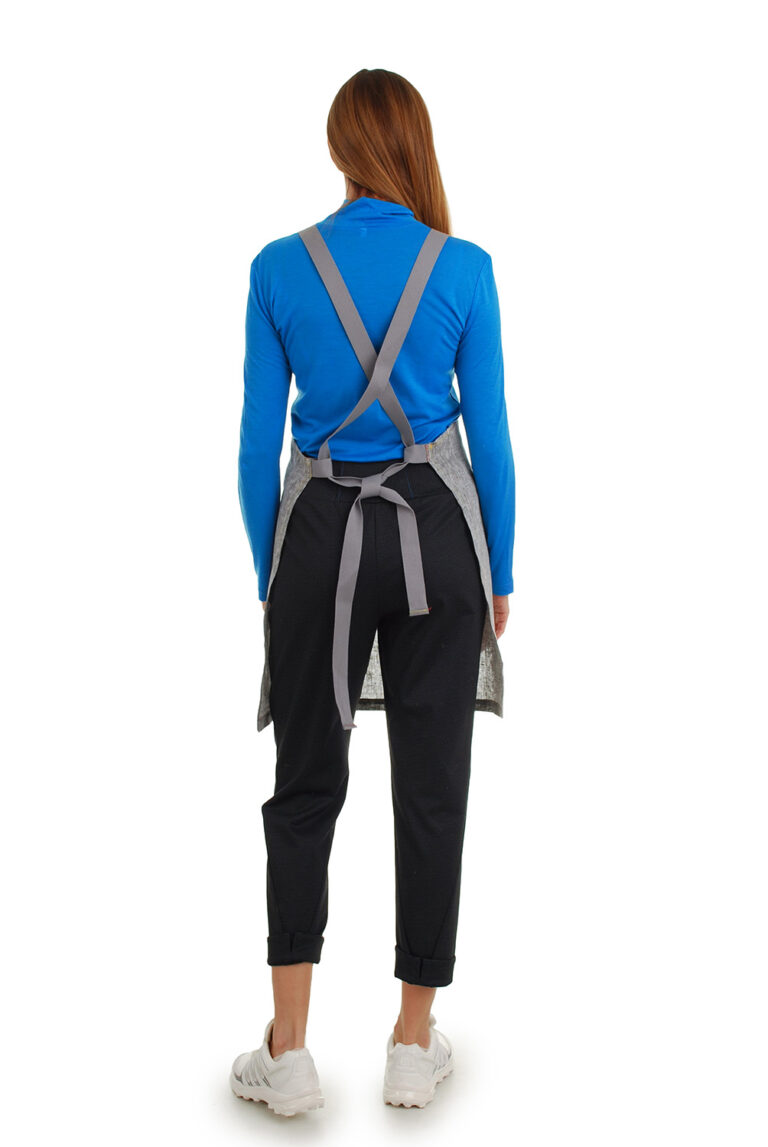 stilinga prijuostė iš lino, Z26, su kišenėmis ir ilgu liemens dirželiu - nugara