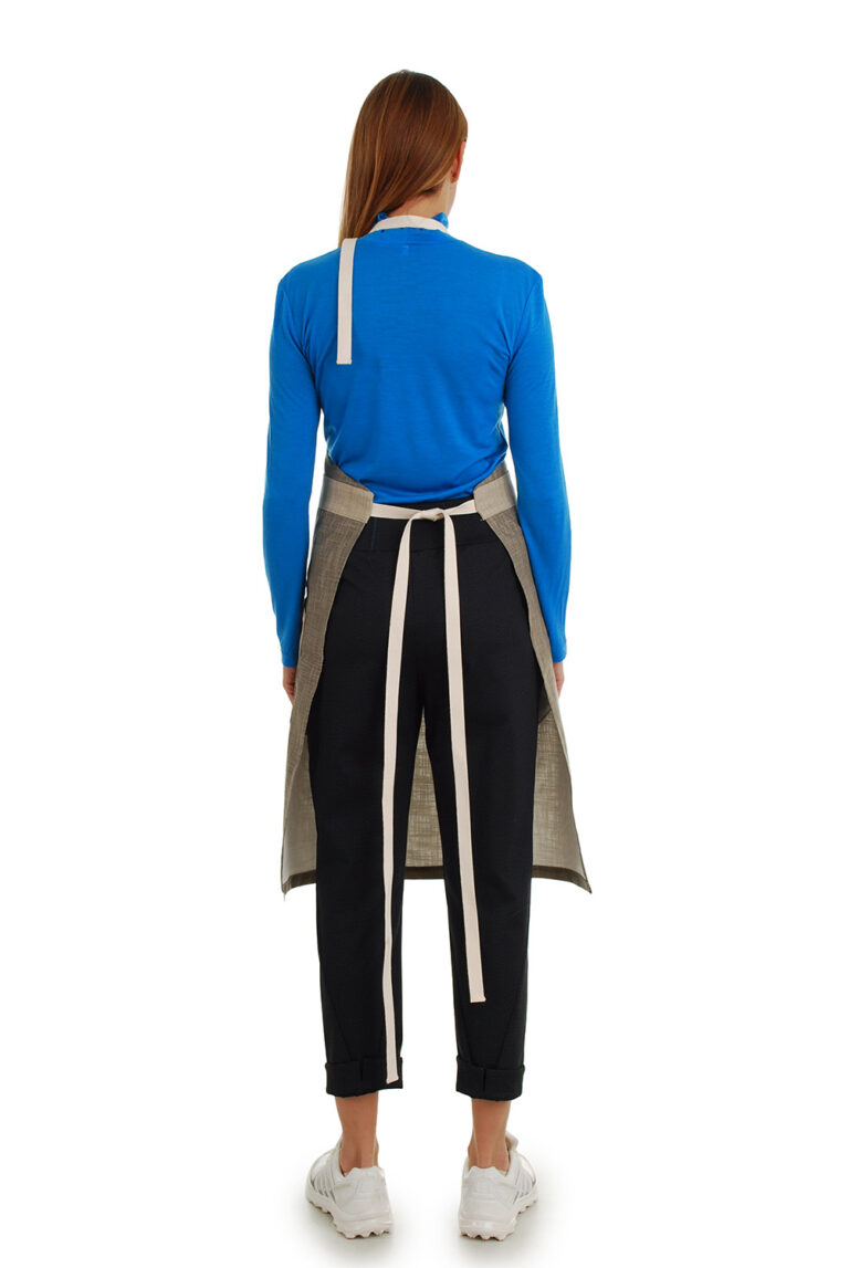 prijuostė iš lino, Z4, su kišenėmis ir ilgu liemens dirželiu